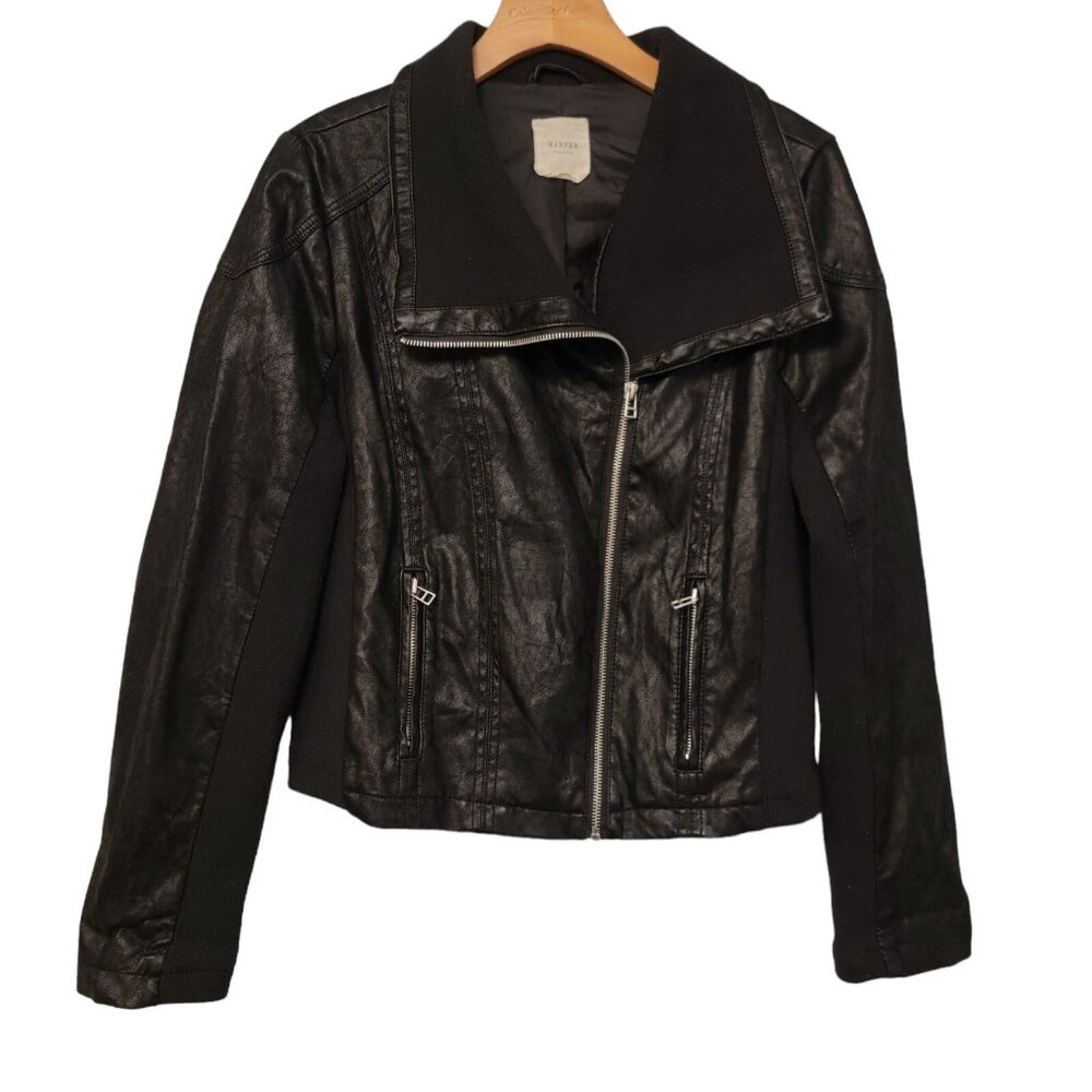 HARPER HERITAGE Jacket Vegan Leather Moto Cropped Biker Coat BLACK Women M